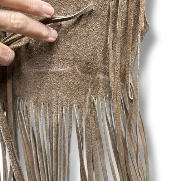 Vtg Suede Fringe Vest Sz S/M Leather Tan Brown Boho Hippie Festival 60s 70s - Picture 15 of 16